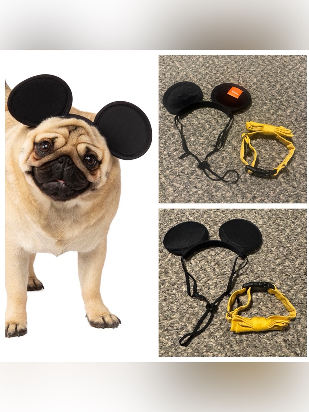 EUC Disney Dog Mickey Mouse Costume, Ear Headband & Yellow Cotton Bow Tie